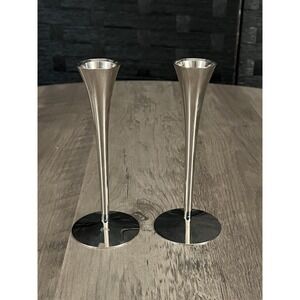 The Silhouettes Vtg German Nickel-plated Candle Holders 6" w/ Box Very Good Cond